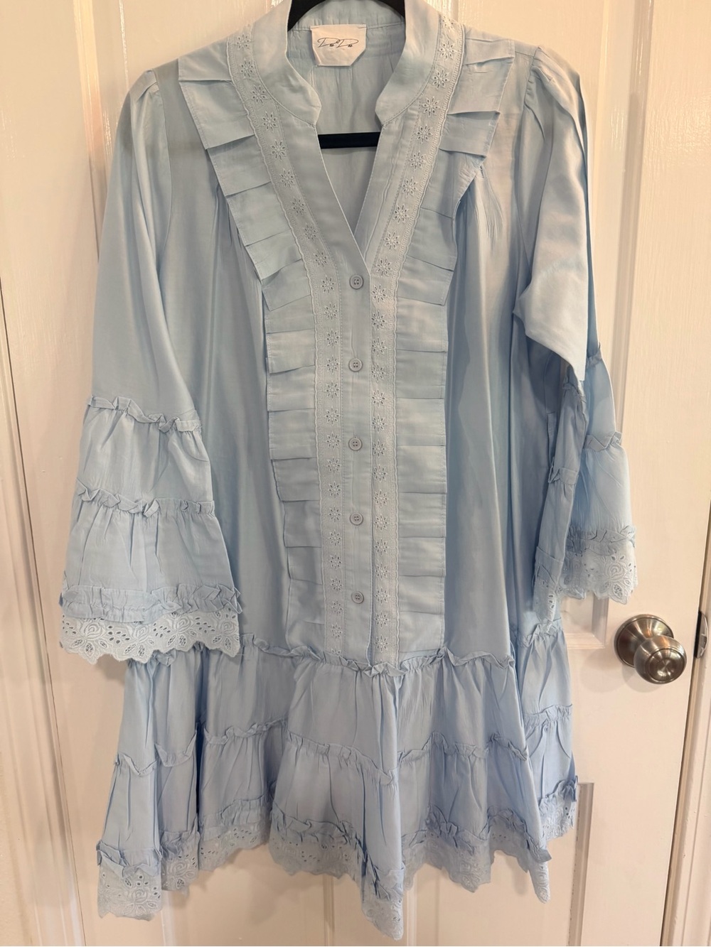Light Blue Ruffle Front Dress